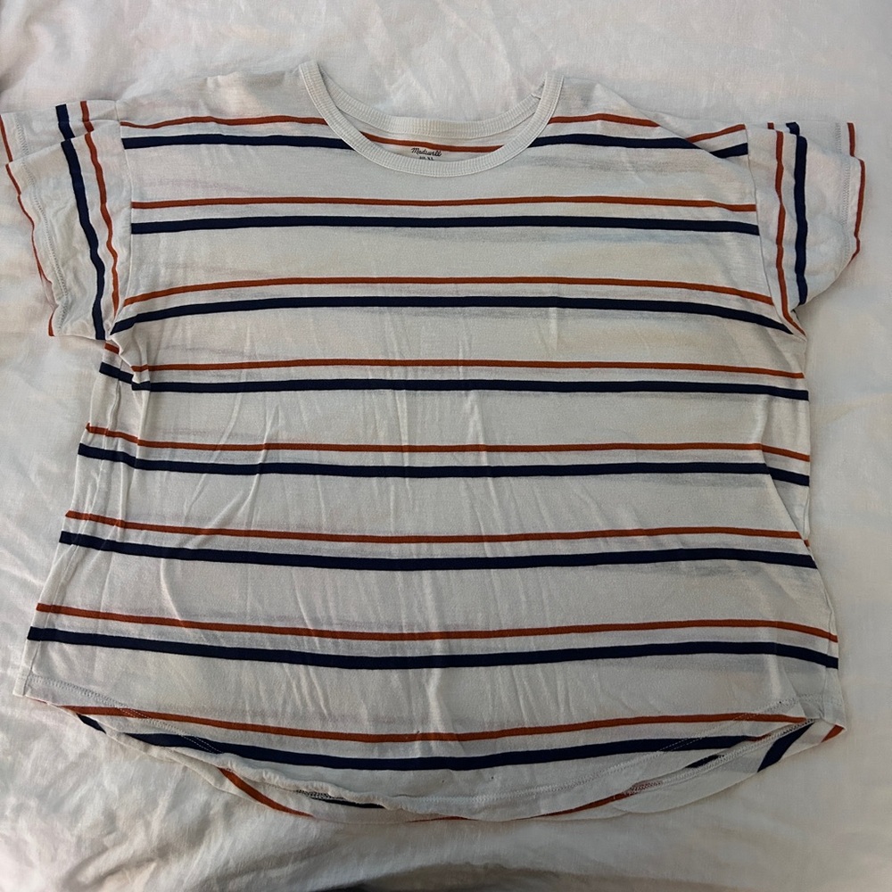 Madewell orang and blue striped t shirt